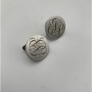 Vintage 50’s Sterling Silver Swirling Scroll Screw back Earrings Dated 12/28/55